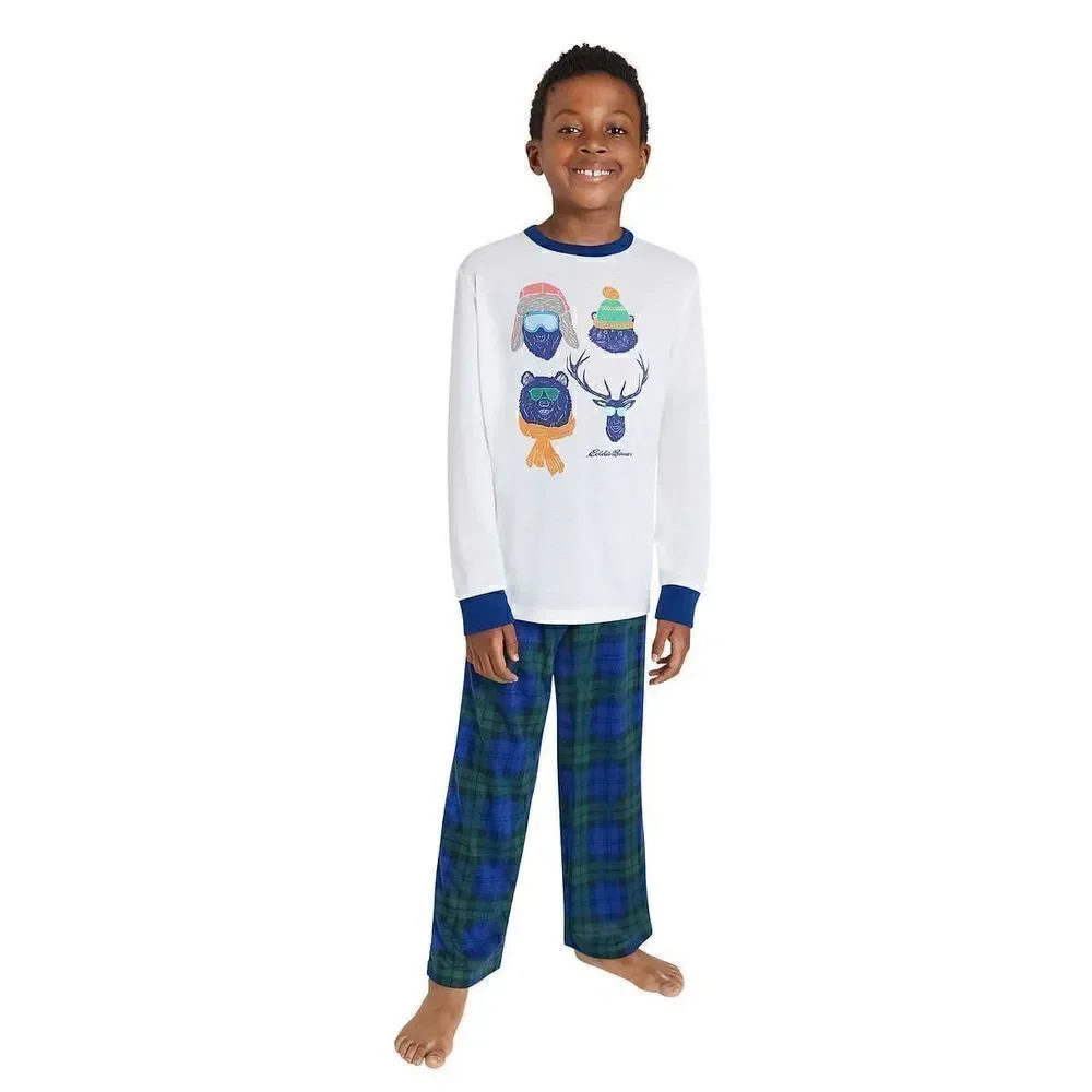 NEW! Eddie Bauer Youth 3 Pc PJ Set, LS Top, Pant & Robe, Reindeer- Unise… - Picture 5 of 16